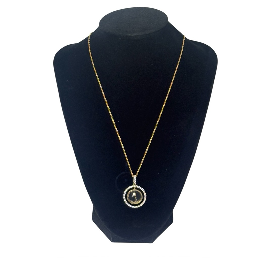 Floating Pendant Rhinestones .925 Gold Tone Delicate Necklace 18"‎ Chain